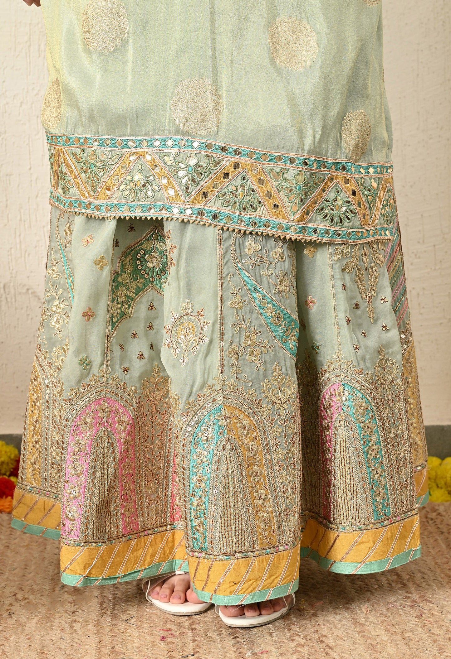 Light Green Lehenga Set with Exceptional Gotta and Zari Work