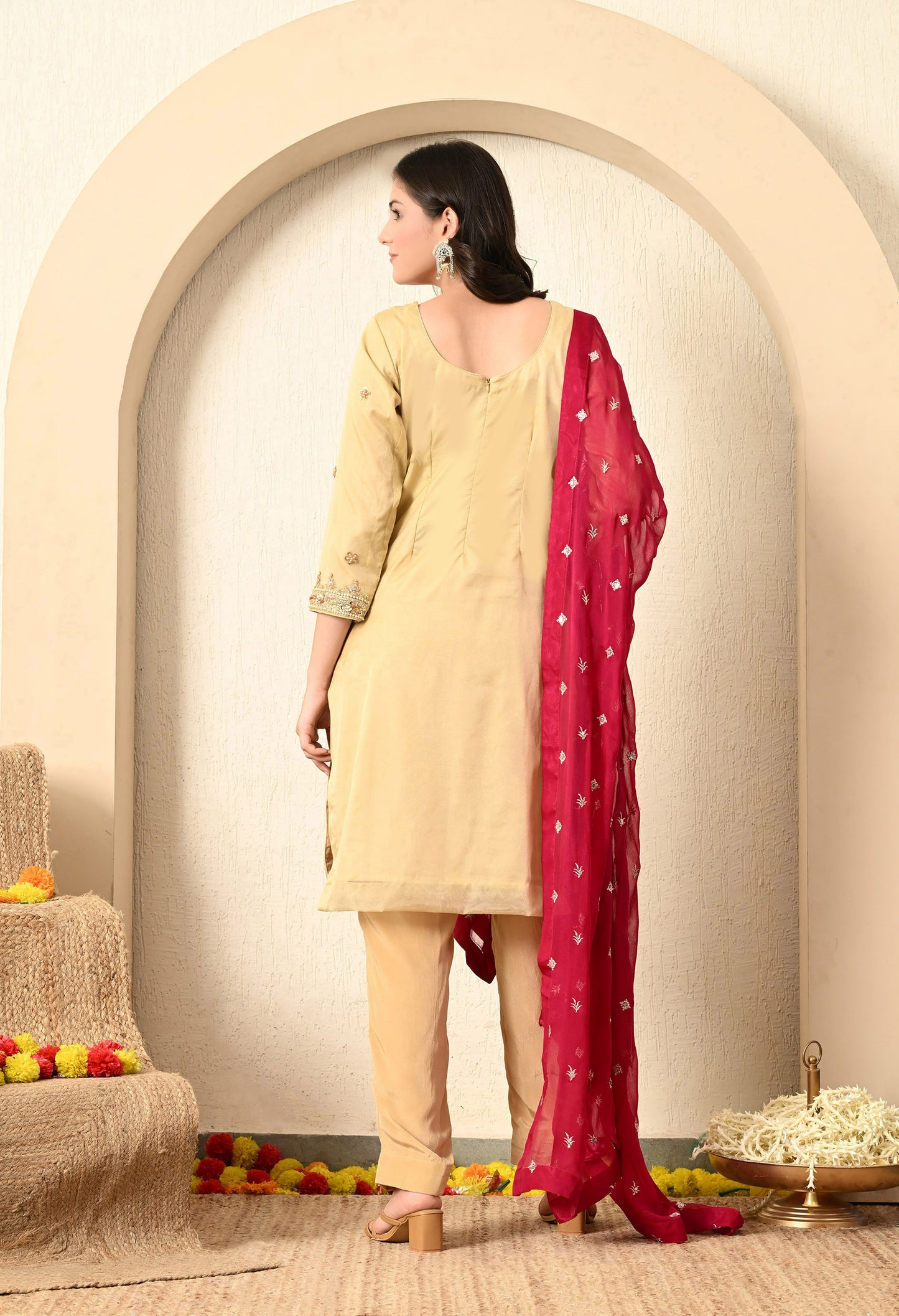 Golden Kurta Set with Zardozi, Dabka, Sequence and Pearl Work