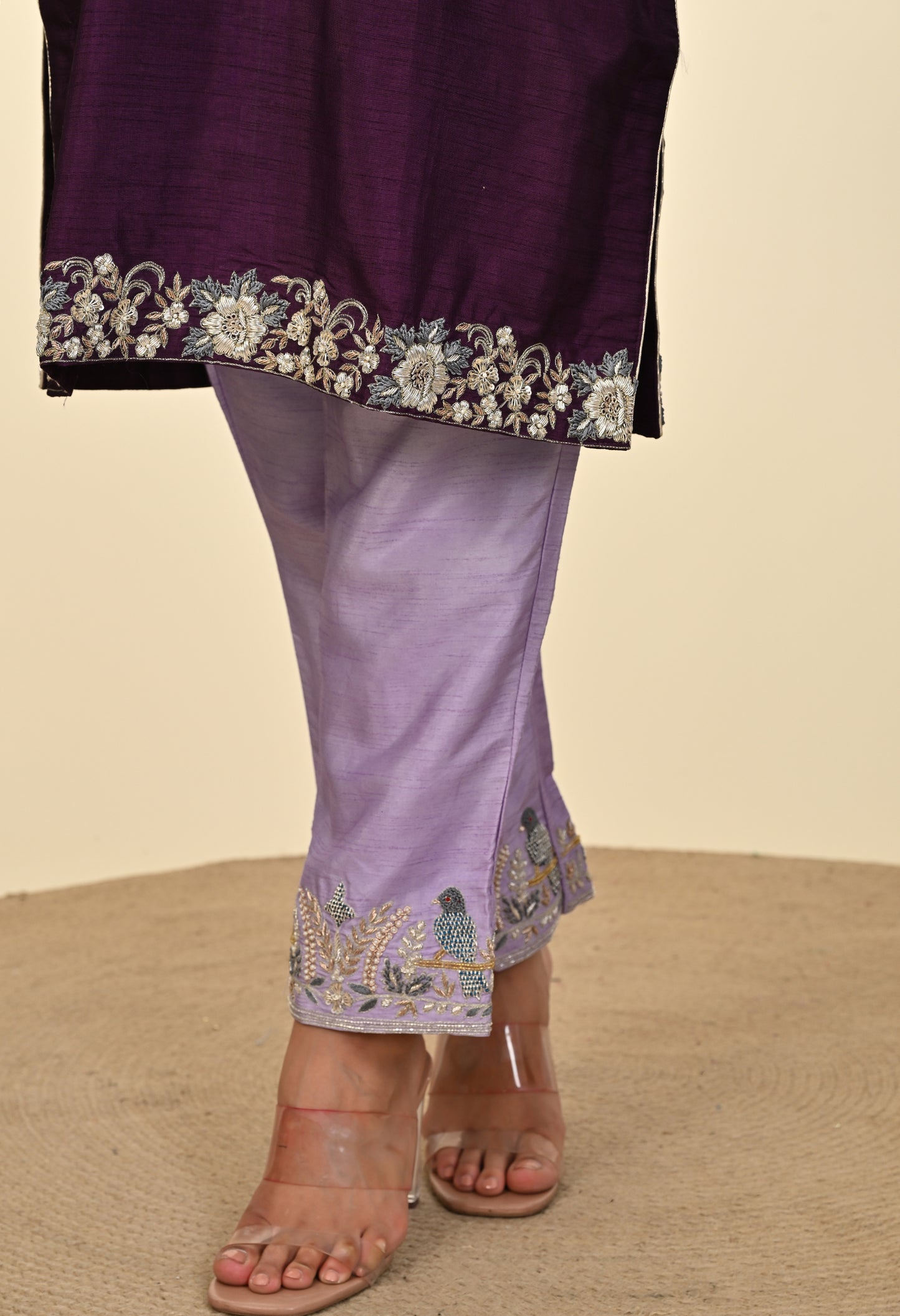 Elegant Purple Kurta Set with Intricate Zardozi Embroidery