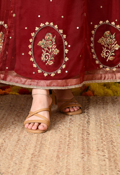 Dark Maroon Anarkali Set with Zardozi, Dabka and Sequence