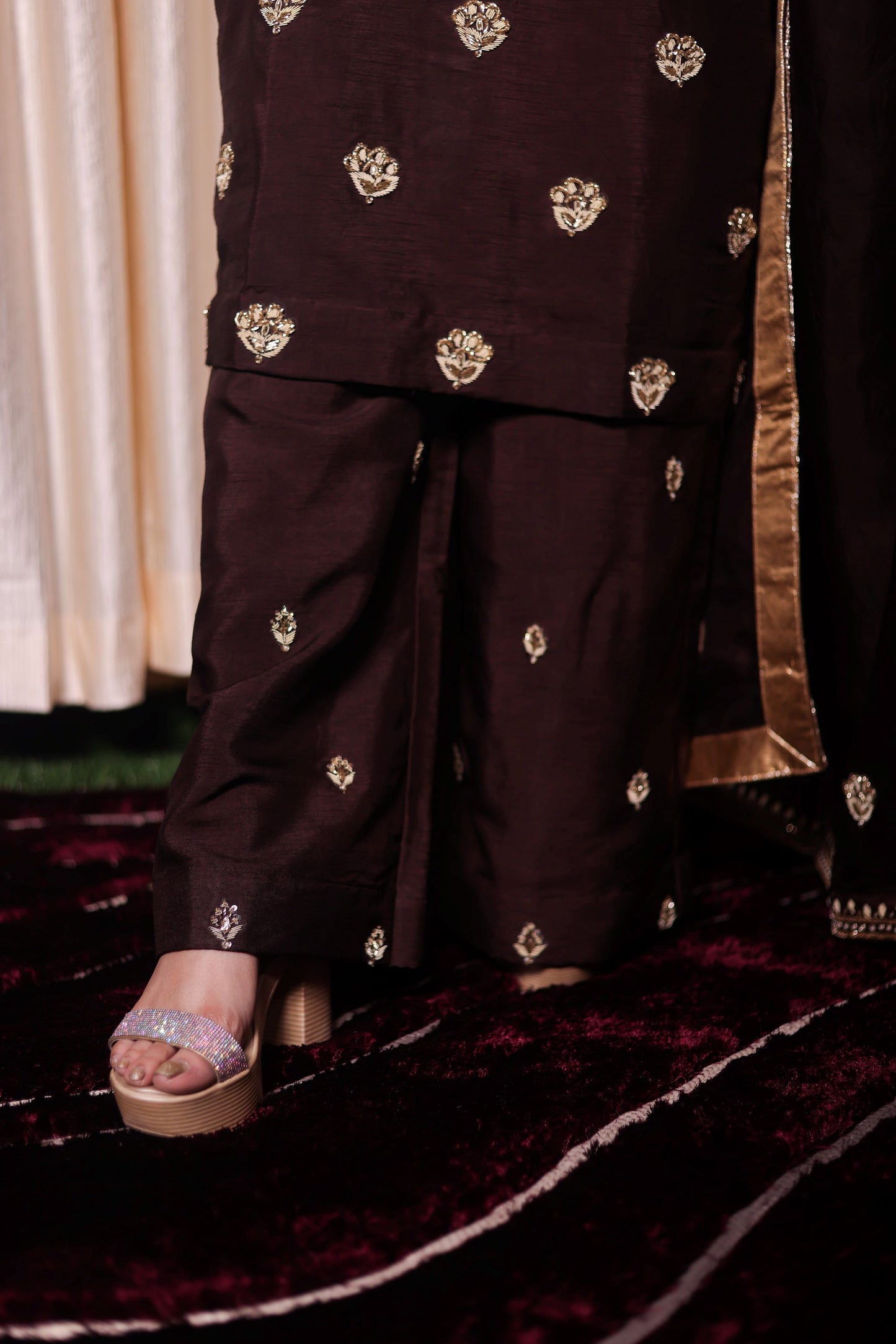 Chocolate Brown Kurta Set with Beautiful Zardozi, Tilla, and Sequence Work