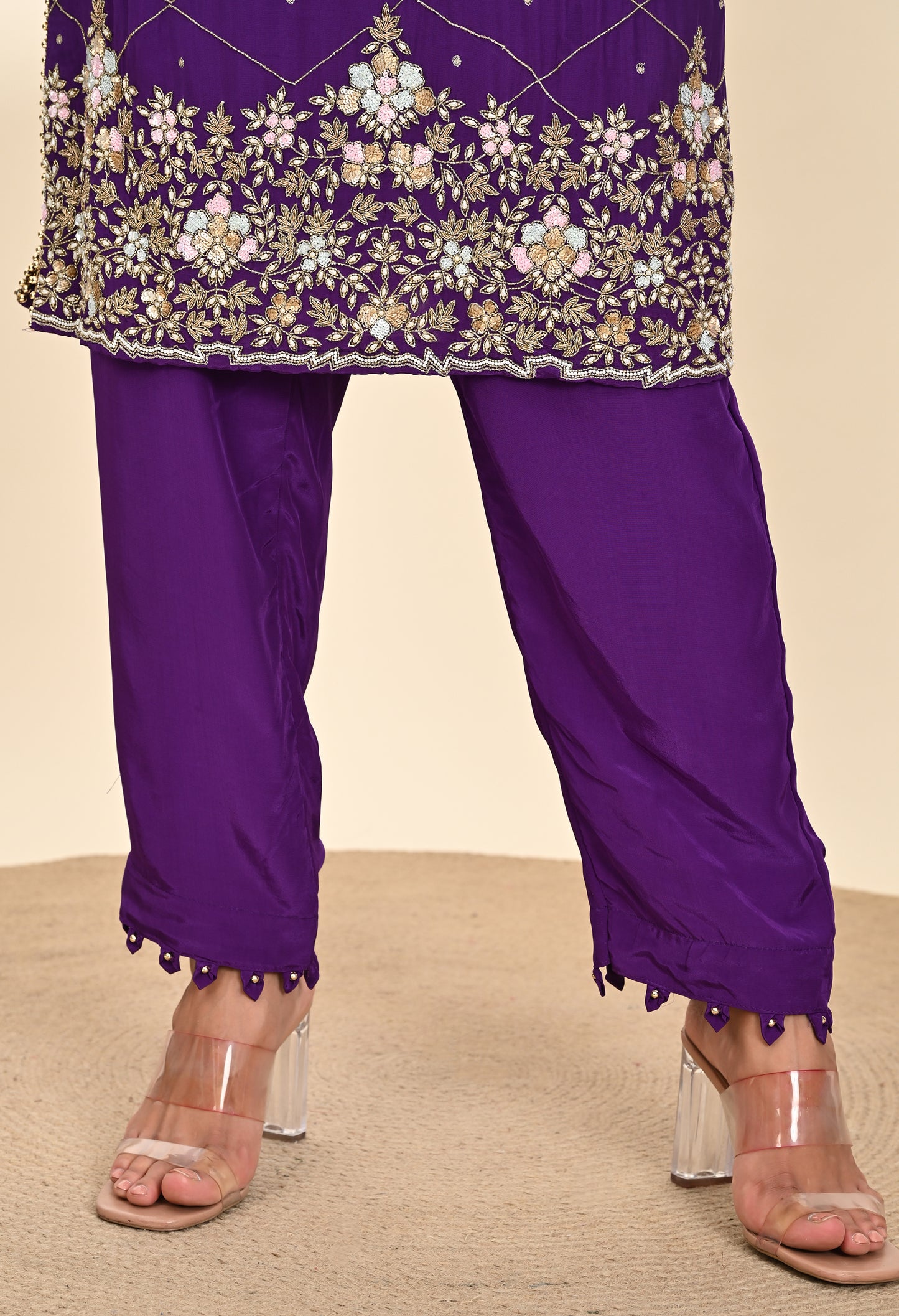 Elegant Purple Kurta Set with Luxurious Zardozi Embroidery