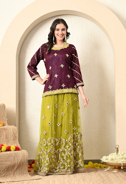 Dark Wine Lehnga Set with Gotta, Thread, Zardozi, and Zari Work