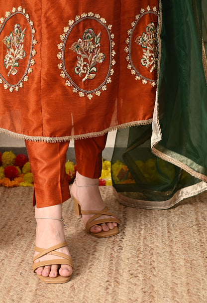 Golden Brown Anarkali Set with Zardozi, Dabka, Sequence, and Thread Work