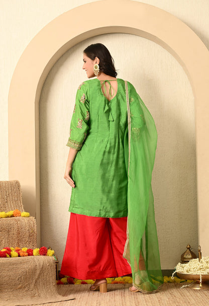 Parrot Green Kurta Set with Zardozi, Stone, and Sequence Work