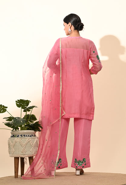 Charming Pink Kurta Set with Sequence and Thread Embroidery