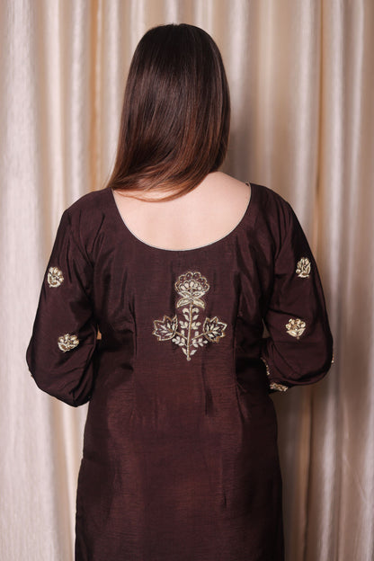 Chocolate Brown Kurta Set with Beautiful Zardozi, Tilla, and Sequence Work