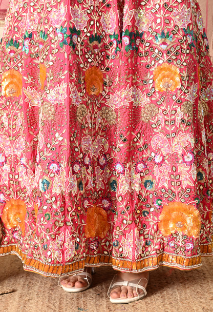 Dark Pink Anarkali with Zardozi, Sippy, Sequence, and Mirror Work