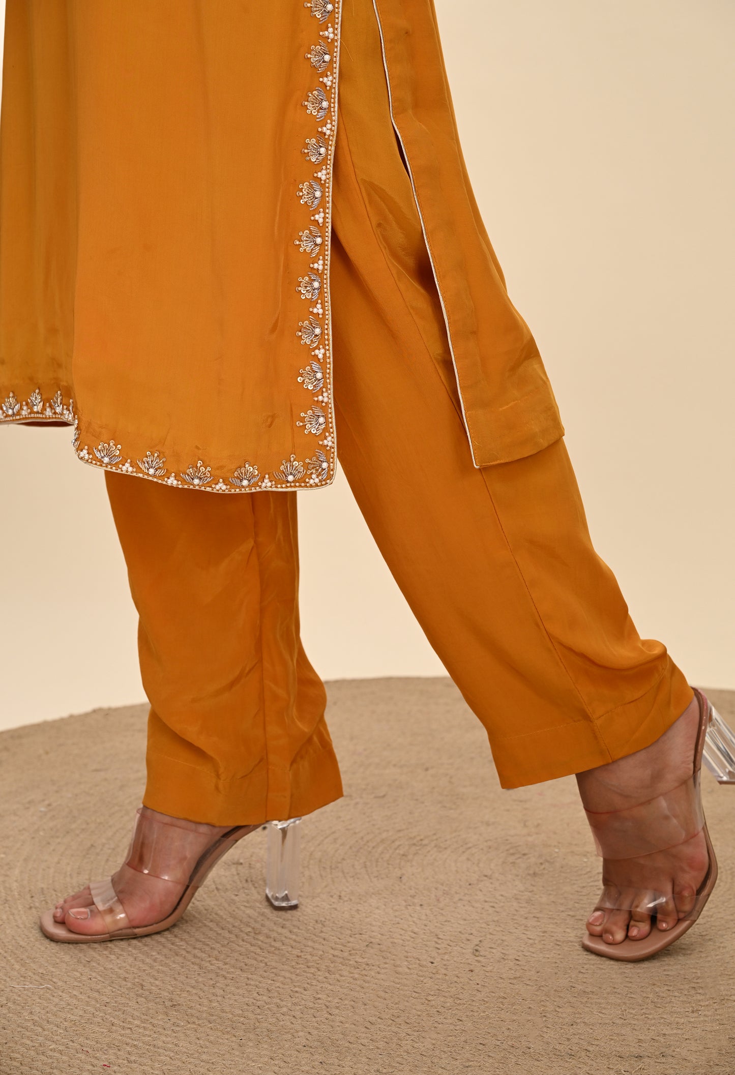 Elegant Mustard Yellow Kurta Set with Refined Zardozi Embroidery