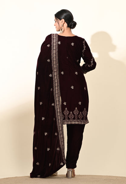 Rich Dark Maroon Kurta Set with Exquisite Zardozi Embroidery