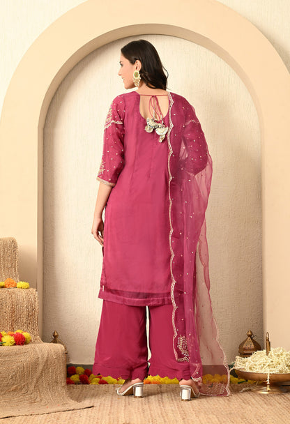 Strawberry Pink Kurta Set with Zardozi, Thread, Sequence, and Pearl Work