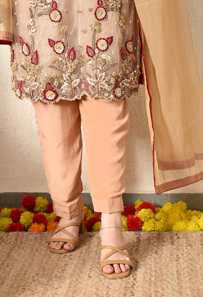 Mesmerising Golden-Maroon Kurta Set with beautiful Zardozi Work