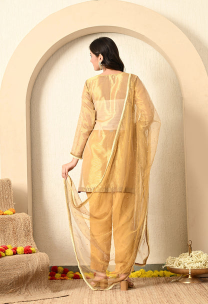 Golden Green Kurta Set with Zardozi, Pearl and Dabka Work