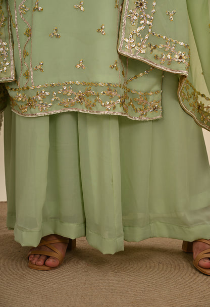 Regal Light Green Georgette Sharara Set with Zardozi Embroidery