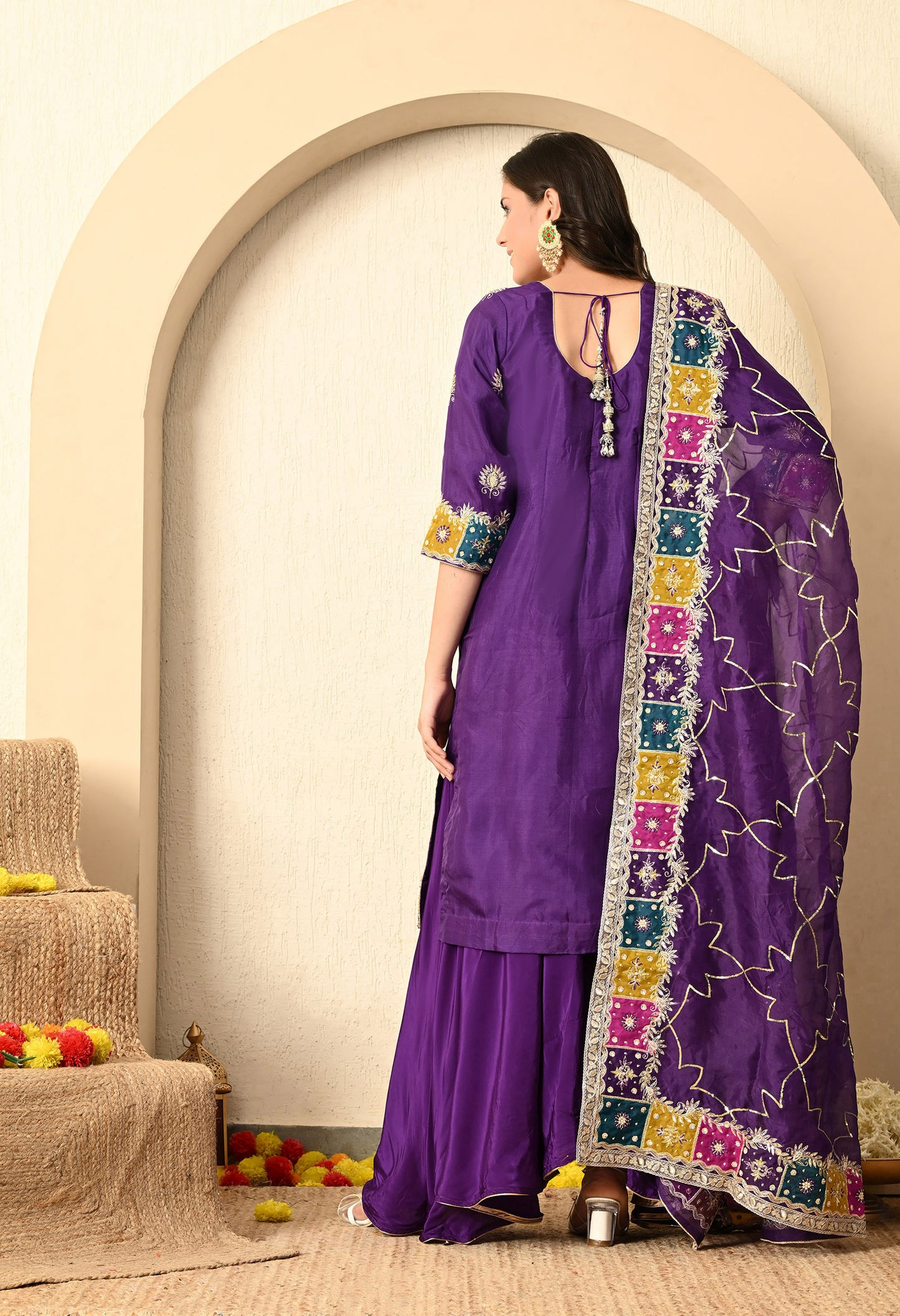 Bright Purple Kurta Set with Zardozi, Sequence, Cutdana, and Naqshi Work