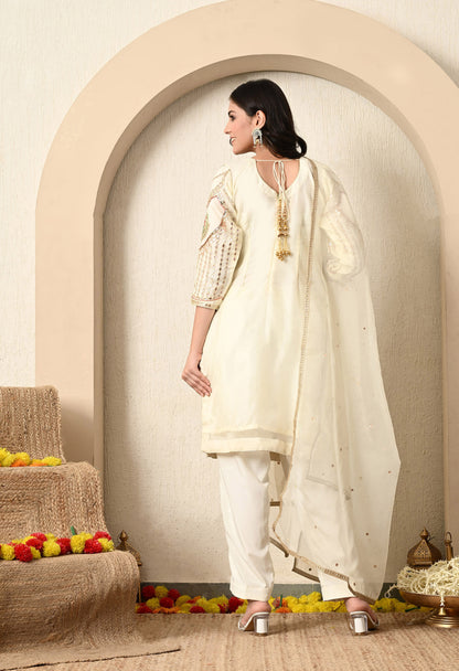 Golden Cream Kurta Set with Gotta, Thread, Zardozi, and Sequence Work