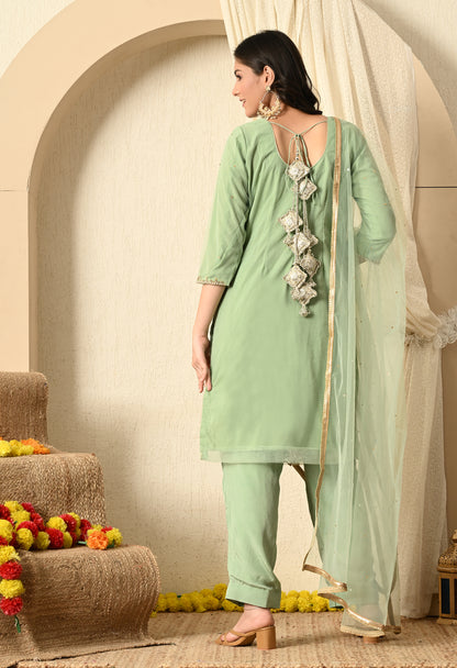 Light Green Kurta Set with Zardozi, Sequence, Pearl and Sippy Work