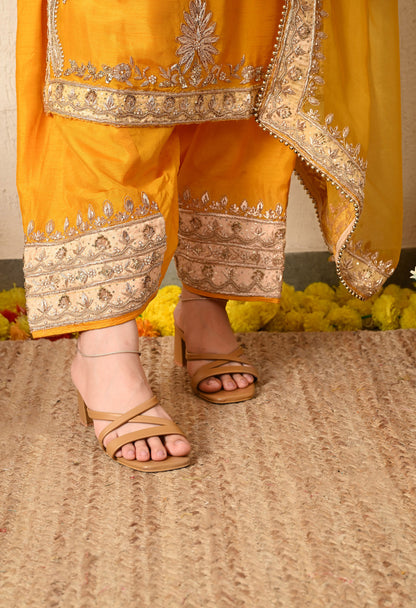 Saffron Yellow Kurta Set with Zardozi, Tilla, and Dabka Work