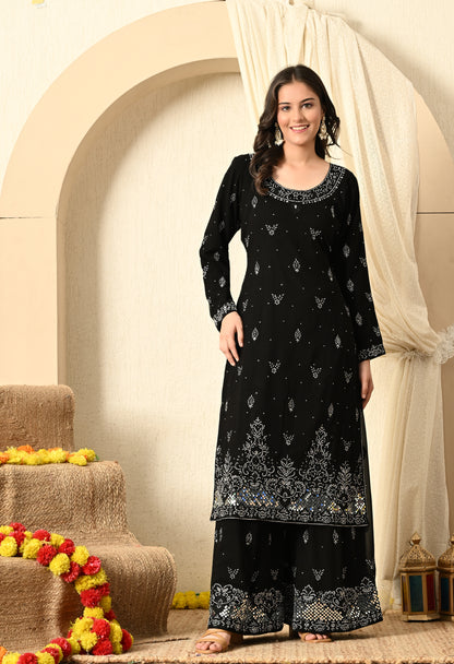 Black Sharara Set with Beautiful Thread and Mirror Work