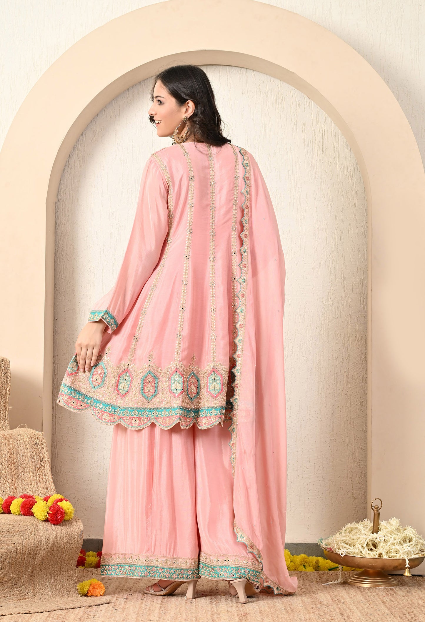 Light Pink Sharara Set with Thread and Zari Work