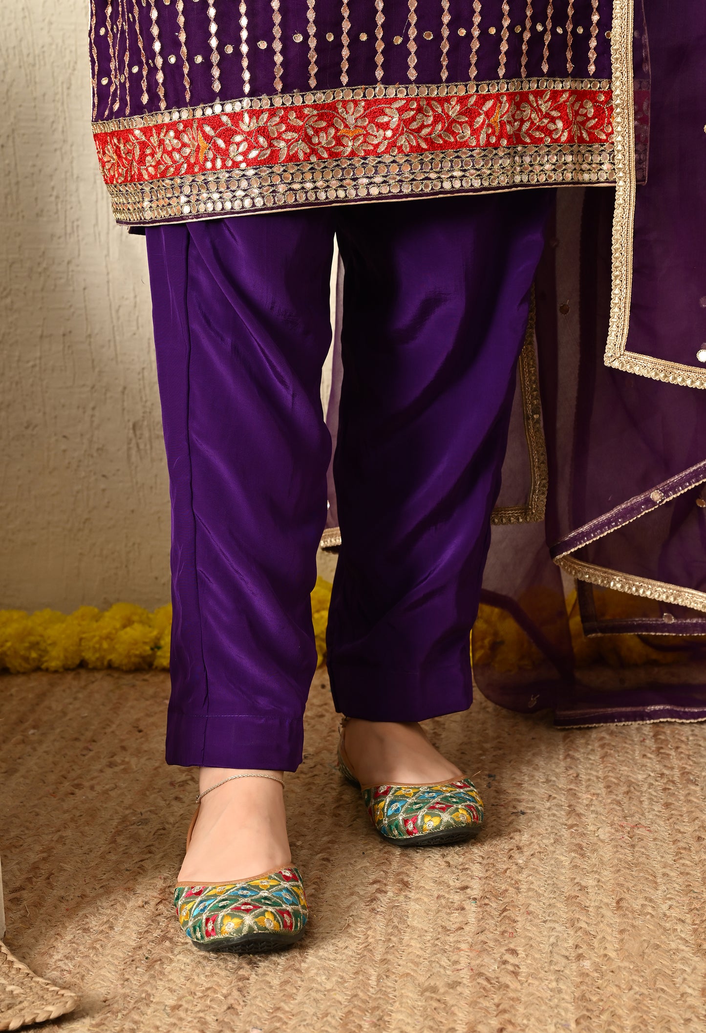 Royal Purple Kurta Set with Gotta, Thread, Applique and Zardozi Work