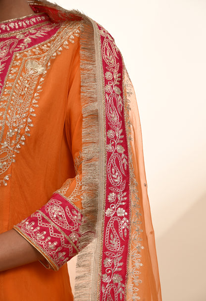 Vibrant Orange Kurta Set with Exquisite Zardozi Embroidery