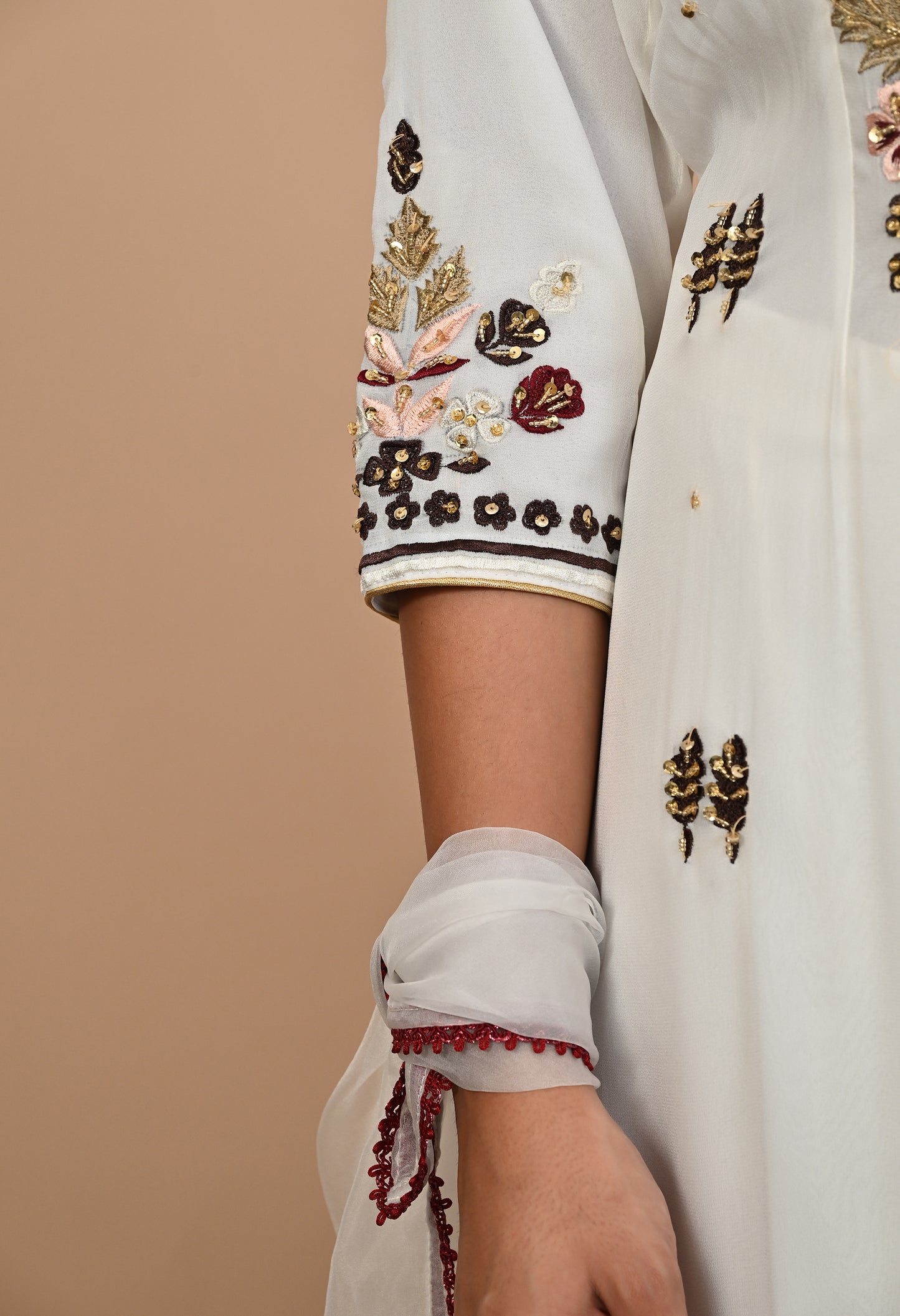 Delicate Light Cream Kurta Set with Intricate Thread Work