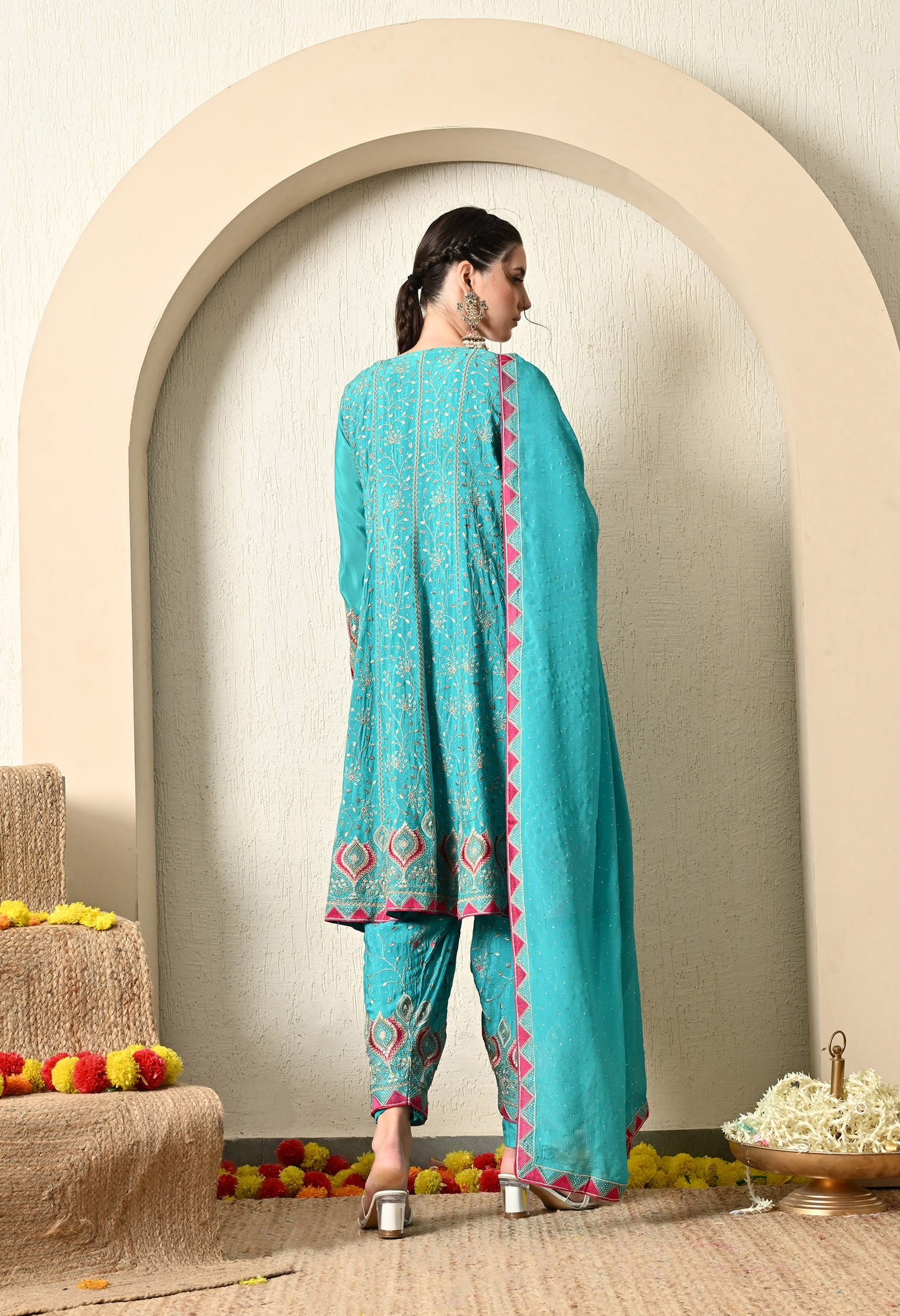 Light Blue Kurta Set with Exquisite Thread, Zari & Crystal Work