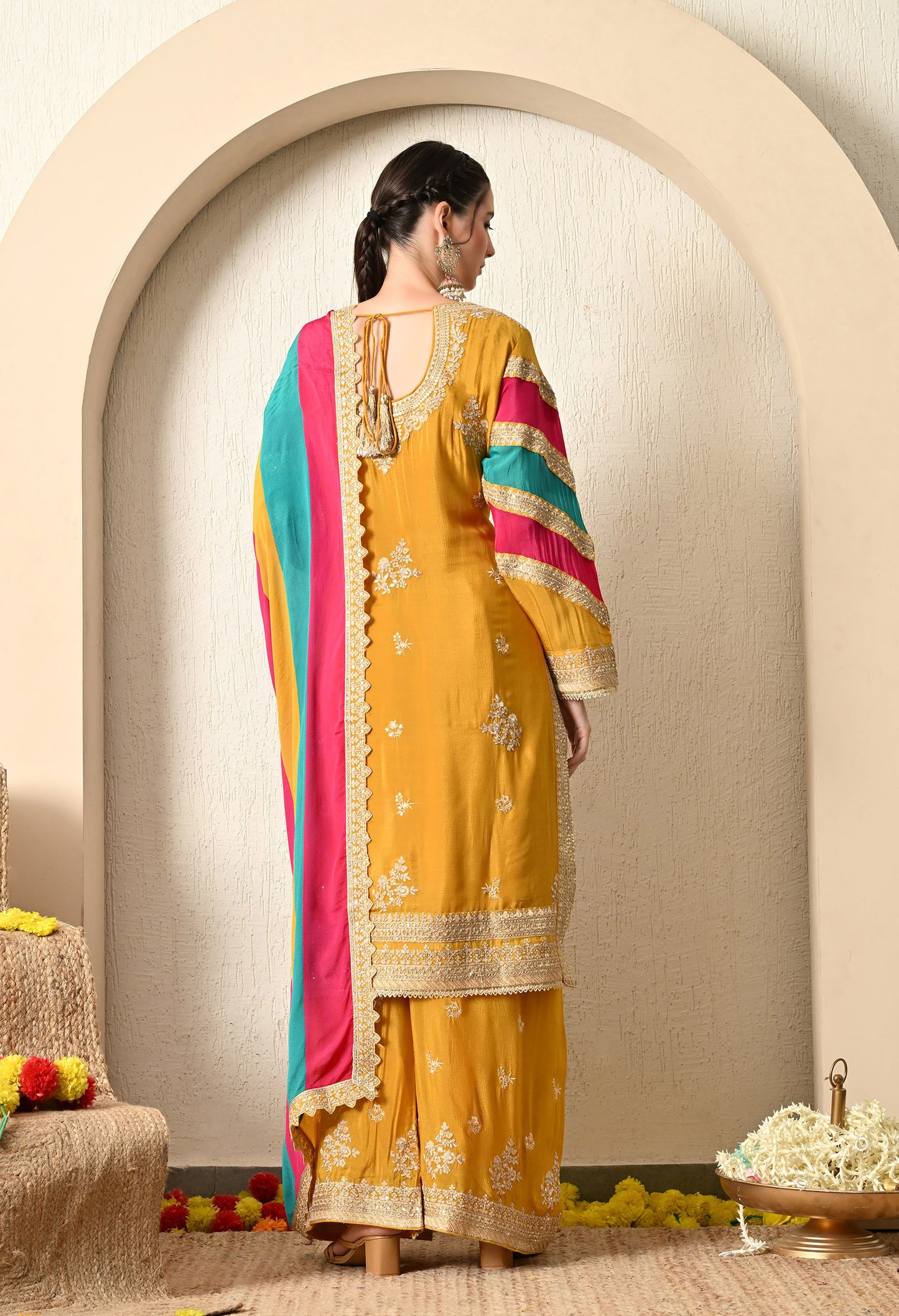 Mustard Yellow Kurta Set with Beautiful Thread and Zari Work