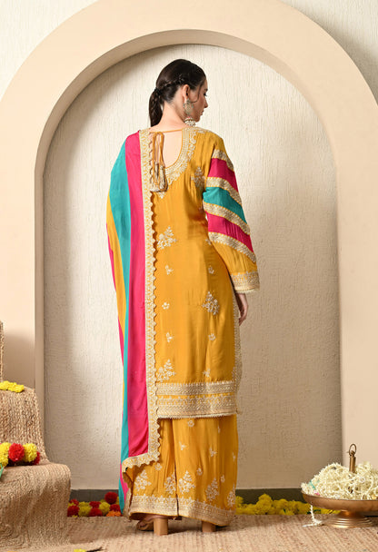 Mustard Yellow Kurta Set with Beautiful Thread and Zari Work