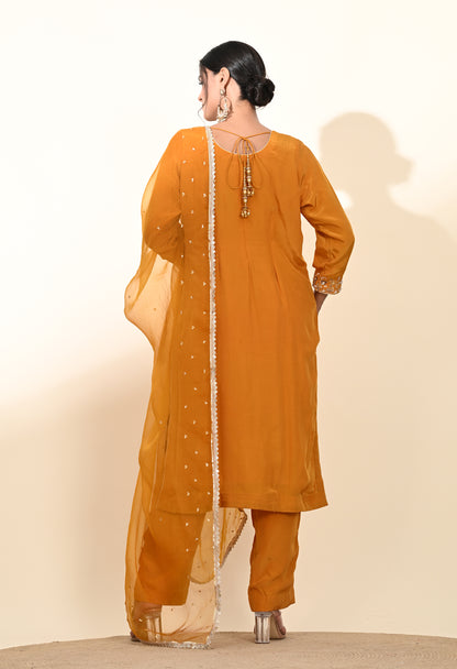 Elegant Mustard Yellow Kurta Set with Refined Zardozi Embroidery