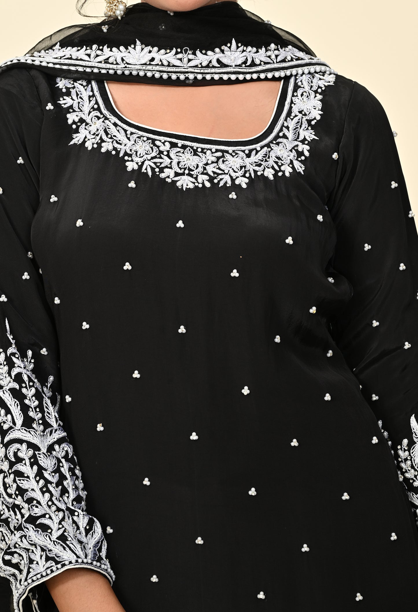 Sophisticated Black Sharara Set with Thread and Sequin Embroidery