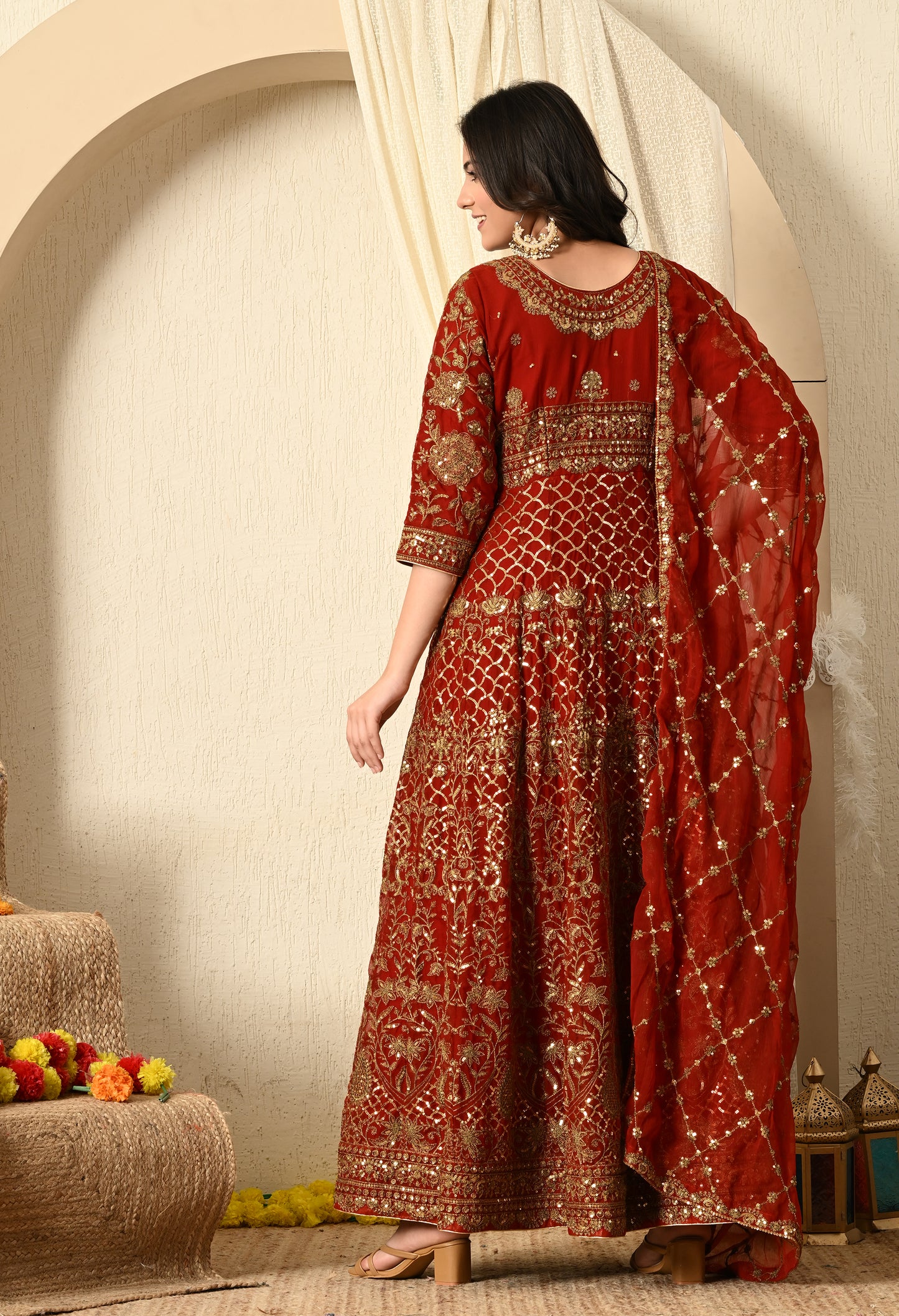 Maroon Red Anarkali with Exceptional Zardozi, Sequence and Zari Work