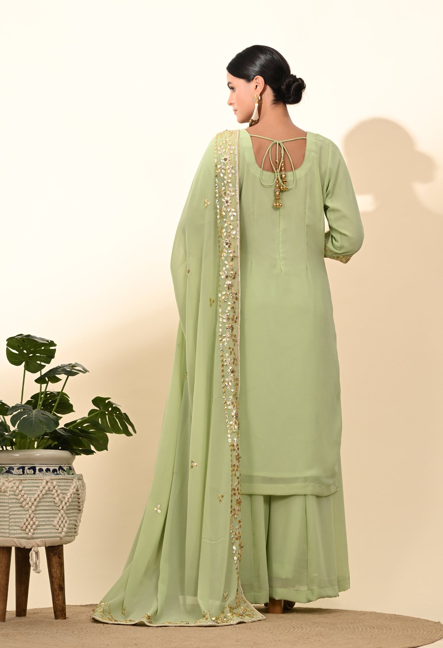 Regal Light Green Georgette Sharara Set with Zardozi Embroidery