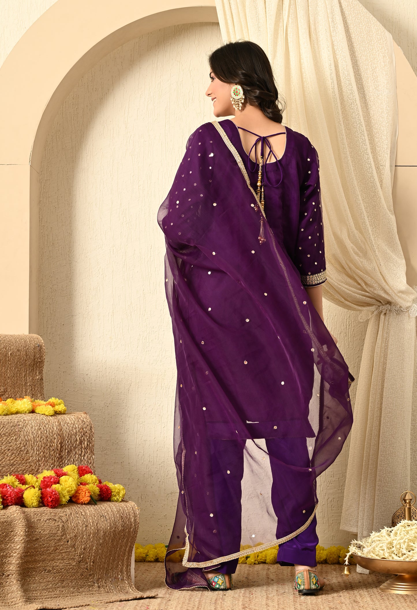 Royal Purple Kurta Set with Gotta, Thread, Applique and Zardozi Work