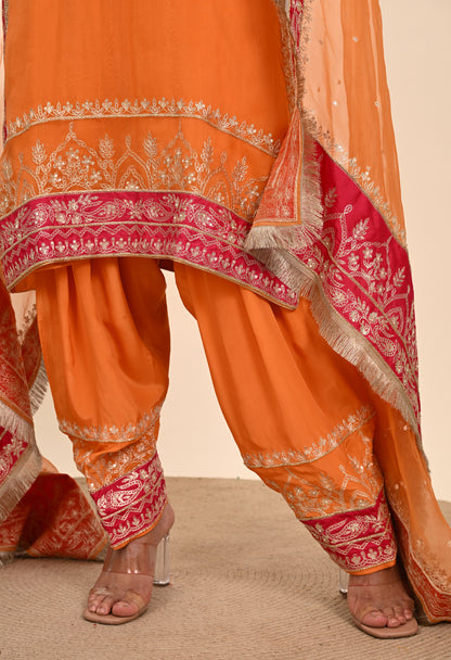 Vibrant Orange Kurta Set with Exquisite Zardozi Embroidery