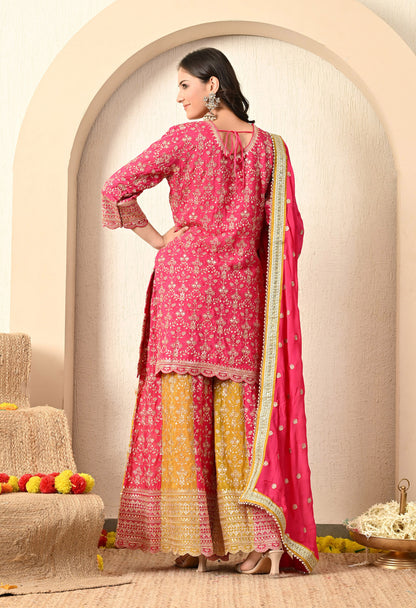 Brick Red Sharara Set with Zardozi, Thread and Zari Work