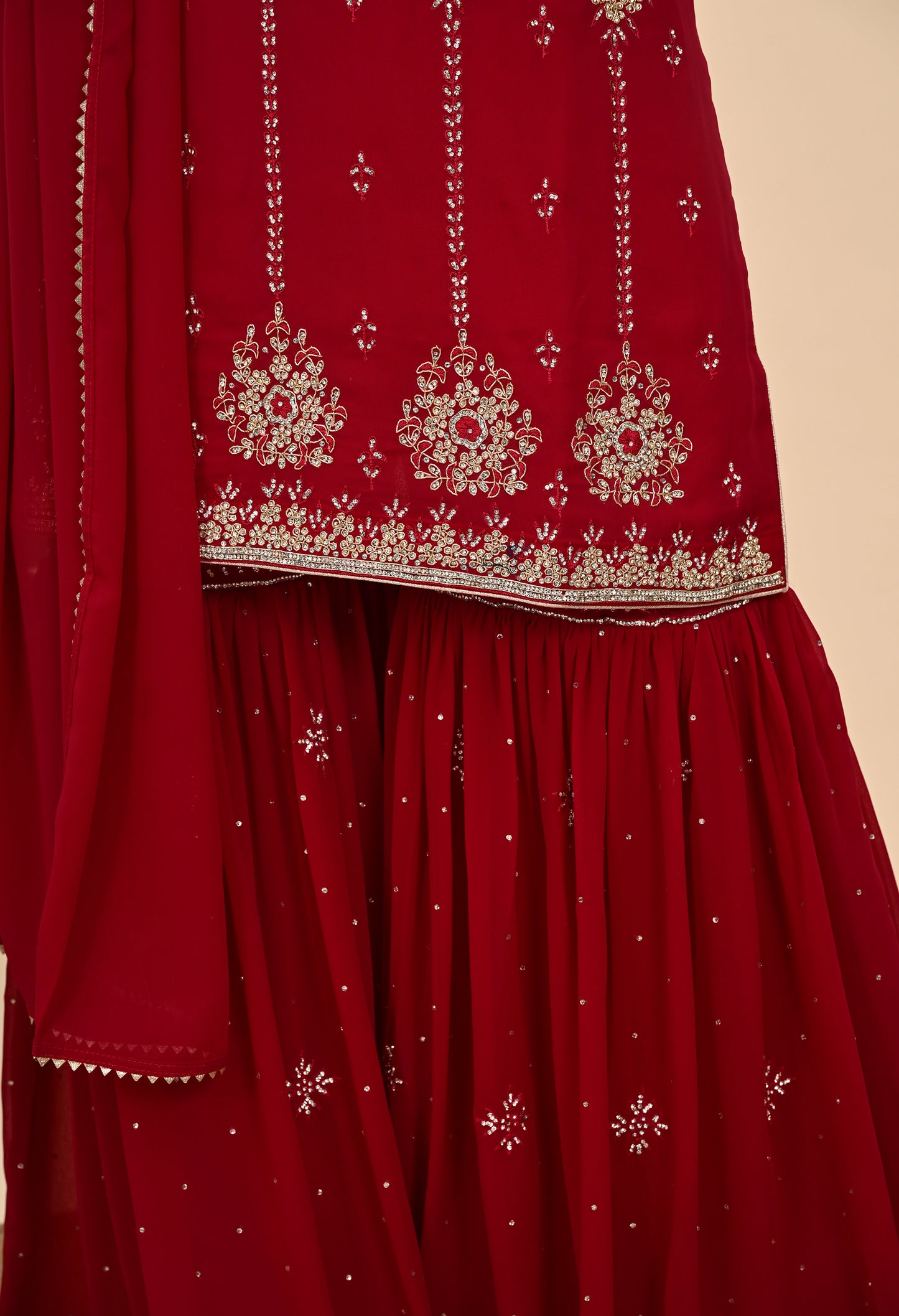 Vibrant Pink Magenta Georgette Sharara Set with Thread and Crystal Embroidery