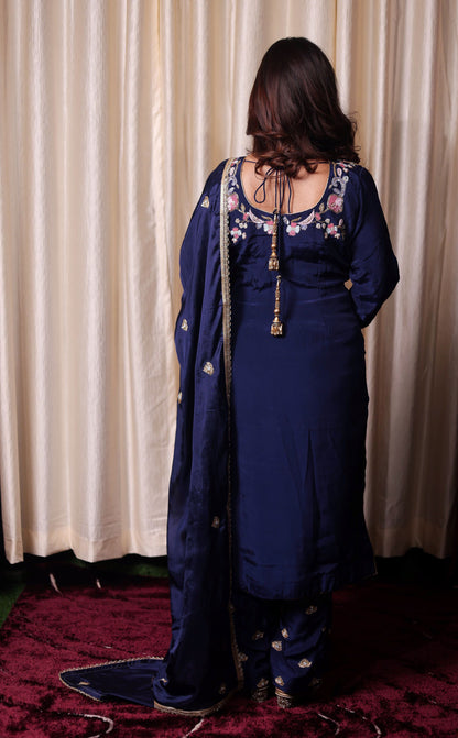 Navy Blue Zardozi Sippy Sequence Embroidered Crepe Kurta Set