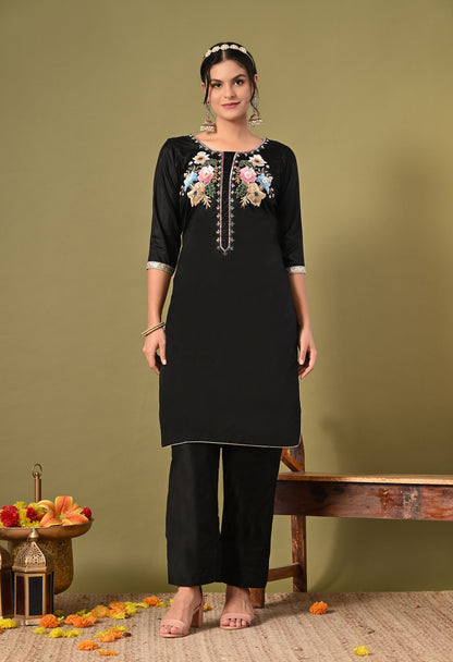 Charismatic Black Kurta Set with Zardozi, Sequence, Sippi, and Thread Work