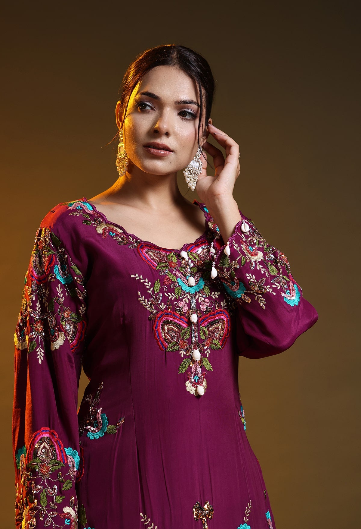 Purple Crepe & Organza Zardozi–Sequin Sharara Set