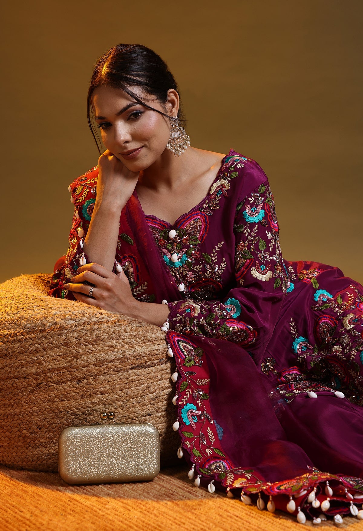 Purple Crepe & Organza Zardozi–Sequin Sharara Set