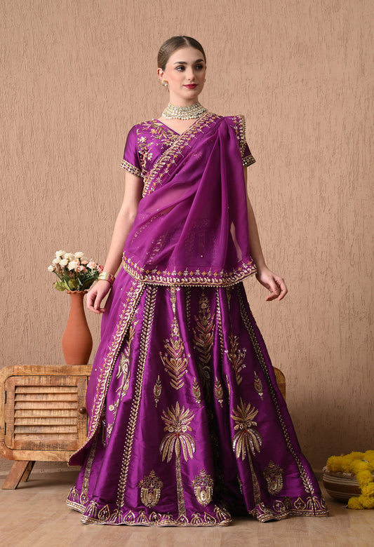 Purple Zardozi Lehenga with Crystal and Cutdana
