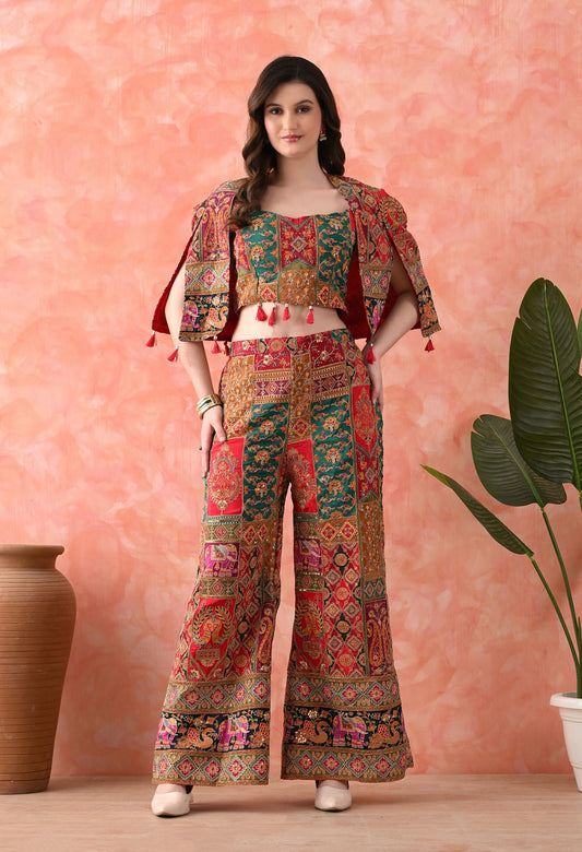 Red Indo-Western Set with Zardozi & Sequence Work