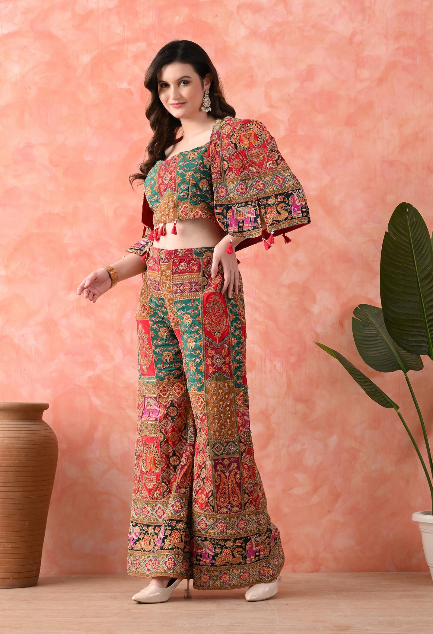 Red Indo-Western Set with Zardozi & Sequence Work
