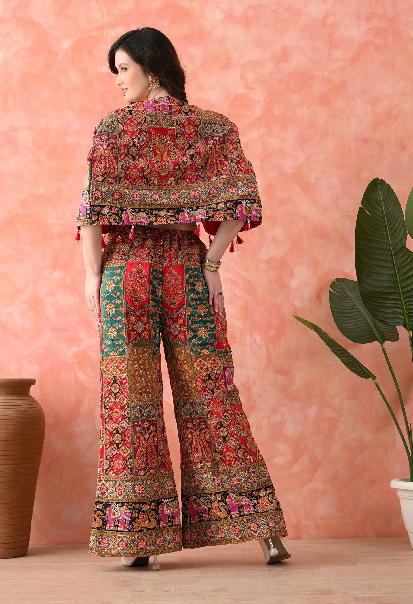 Red Indo-Western Set with Zardozi & Sequence Work