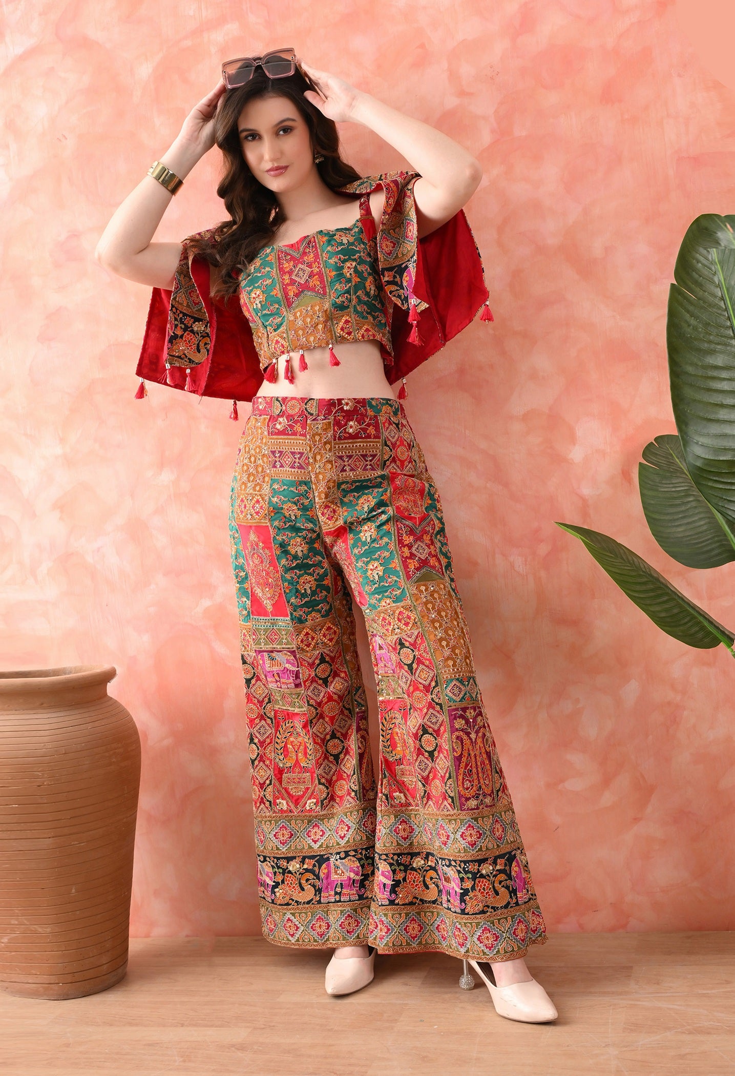 Red Indo-Western Set with Zardozi & Sequence Work
