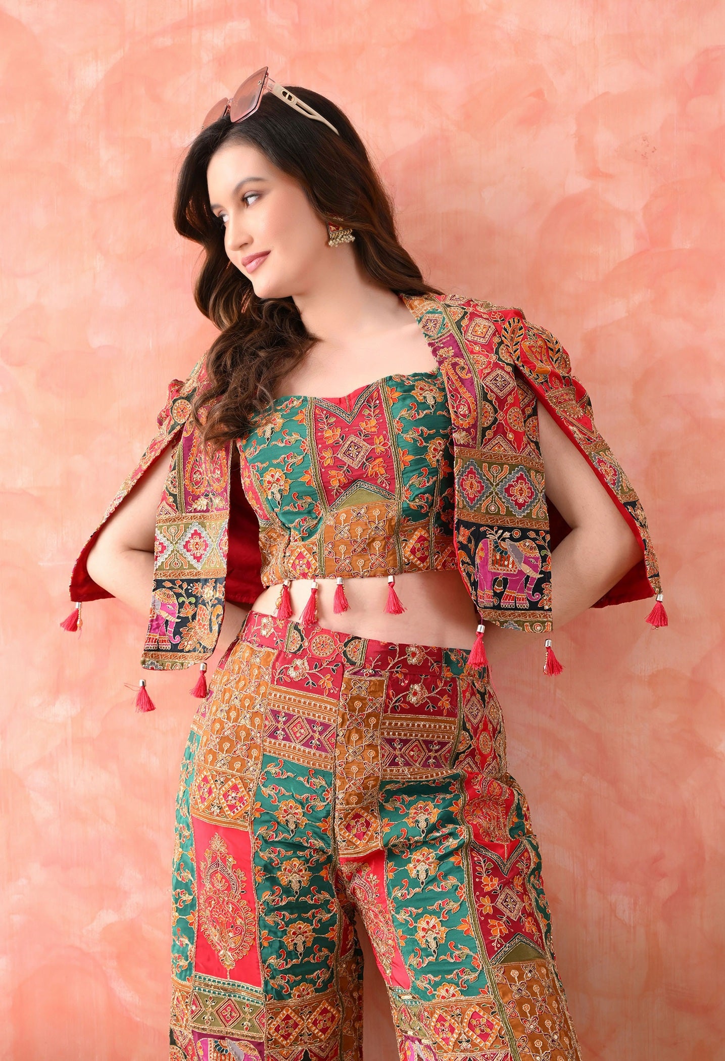 Red Indo-Western Set with Zardozi & Sequence Work