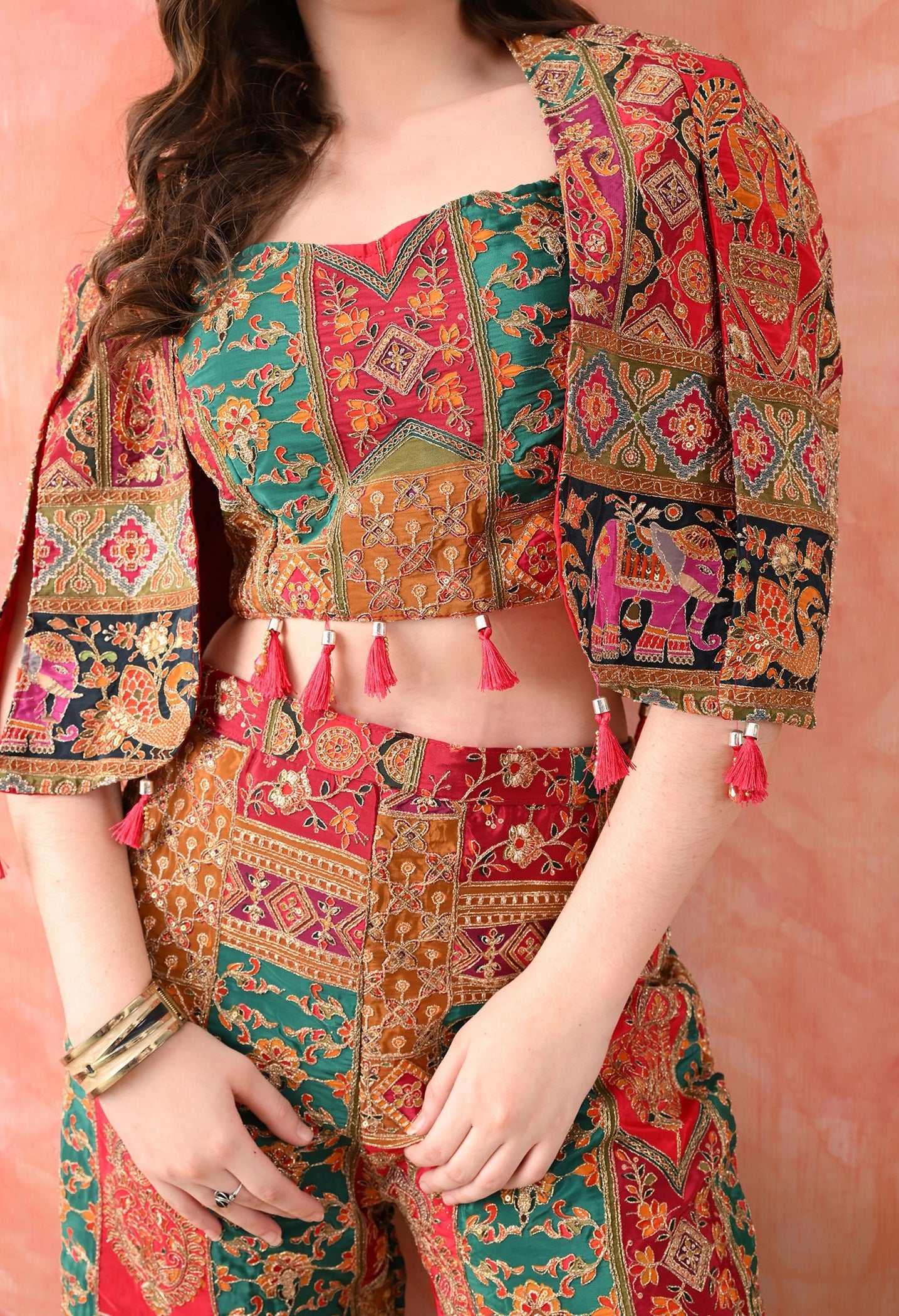 Red Indo-Western Set with Zardozi & Sequence Work