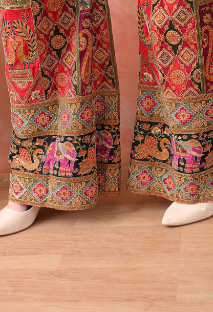 Red Indo-Western Set with Zardozi & Sequence Work